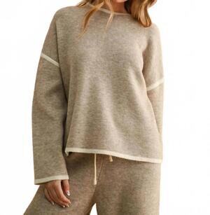 NEW MIOU MUSE high neck long sleeve sweater top in oatmeal heather